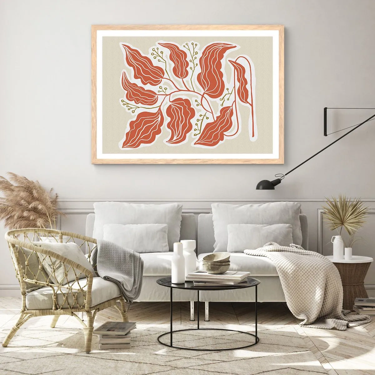 Poster in cornice rovere chiaro - Folklore color corallo - 91x61 cm