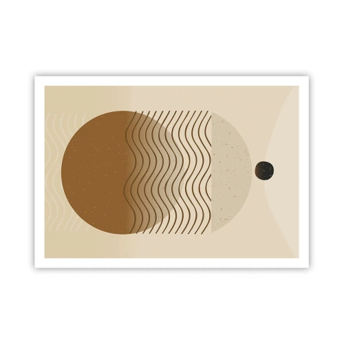 Poster - Astrazione geometrica con cerchi e linee ondulate in colori caldi. - 100x70cm - Sull'origine delle figure geometriche - Decorazione murale moderna per soggiorno e camera da letto ARTTOR