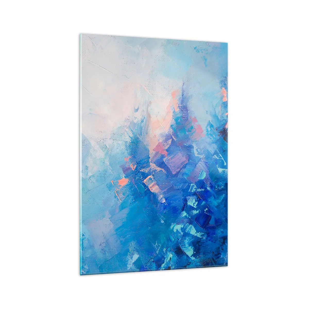 Quadro su vetro - Composizione astratta nei toni del blu e del rosa - 70x100cm - Astrazione invernale - Decorazione murale moderna per soggiorno e camera da letto ARTTOR