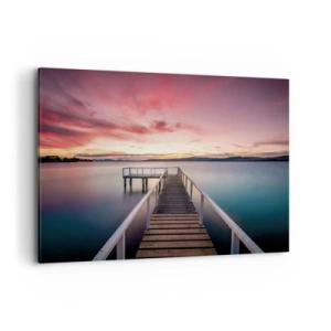 Quadro su tela - Stampe su Tela - Un molo che conduce a un lago tranquillo al tramonto - 100x70cm - La fiamma mite della sera - Decorazione murale moderna per soggiorno e camera da letto ARTTOR