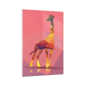 Quadro su vetro - Silhouette geometrica di giraffa in tonalità pastello di rosa e giallo - 70x100cm - Nei colori della savana - Decorazione murale moderna per soggiorno e camera da letto ARTTOR