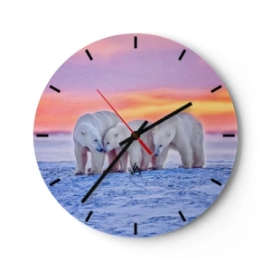 Orologio da parete - Orologio in Vetro - Tre orsi polari nella neve al tramonto - 30x30cm - Basta il calore della famiglia - Decorazione murale moderna per soggiorno, cucina e camera da letto ARTTOR