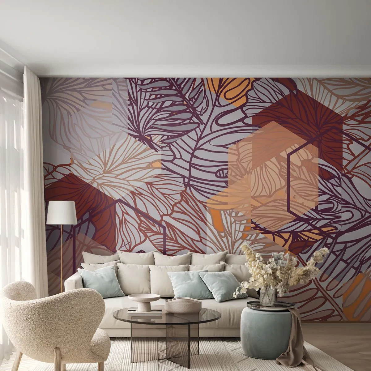 Fotomurali Premium Canvas - Legame impossibile di geometria e natura - Astrazione, Grafica, Foglie - 500x350 cm