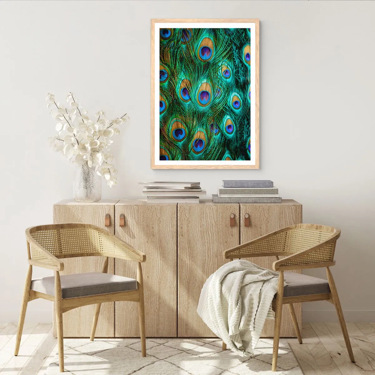 Poster in cornice rovere chiaro - Lo sguardo del pavone - 40x50 cm