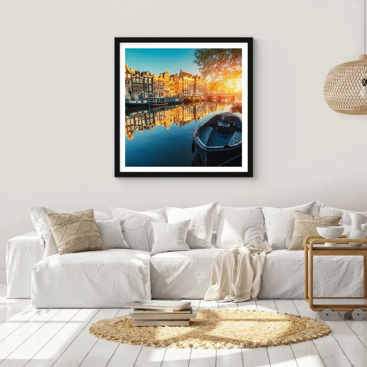 Poster in cornice nera - L'alba ad Amsterdam - 30x30 cm