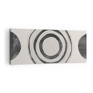 Quadro su tela - Stampe su Tela - Cerchi minimalisti in bianco e nero su uno sfondo chiaro - 120x50cm - Conta ciò che sta in mezzo - Decorazione murale moderna per soggiorno e camera da letto ARTTOR