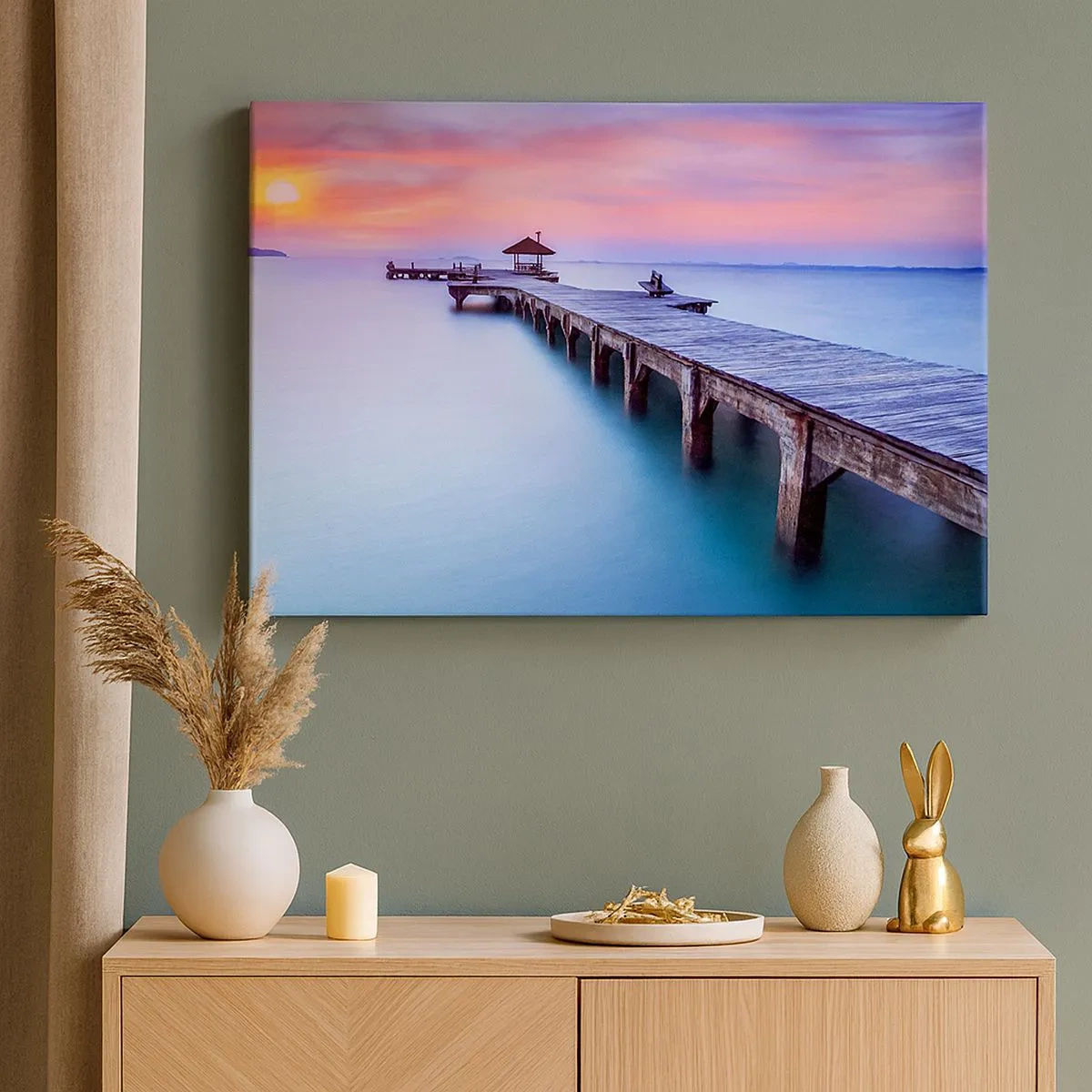 Quadro su tela - Stampe su Tela - Molo di legno che conduce all'acqua durante il tramonto - 70x50cm - Un mare di pace fino all'orizzonte - Decorazione murale moderna per soggiorno e camera da letto ARTTOR