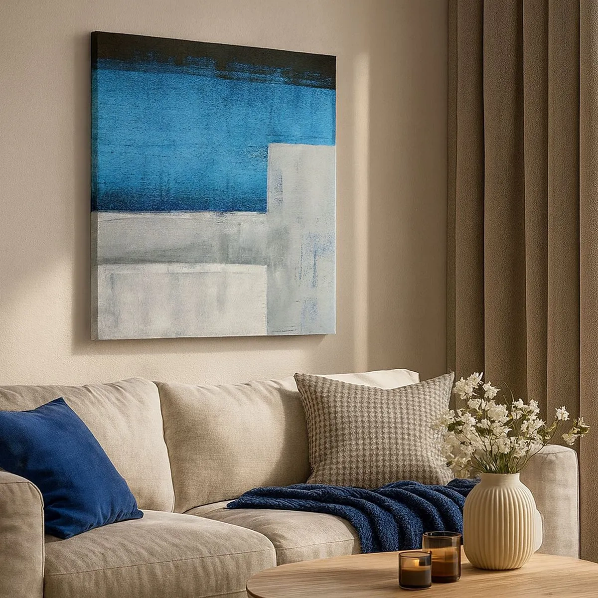 Quadro su tela - Stampe su Tela - Composizione poetica in grigio e blu - 30x30 cm