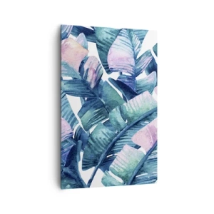 Quadro su tela - Stampe su Tela - Foglie di banano nelle tonalità del blu e del rosa - 80x120cm - Nel bananeto - Decorazione murale moderna per soggiorno e camera da letto ARTTOR
