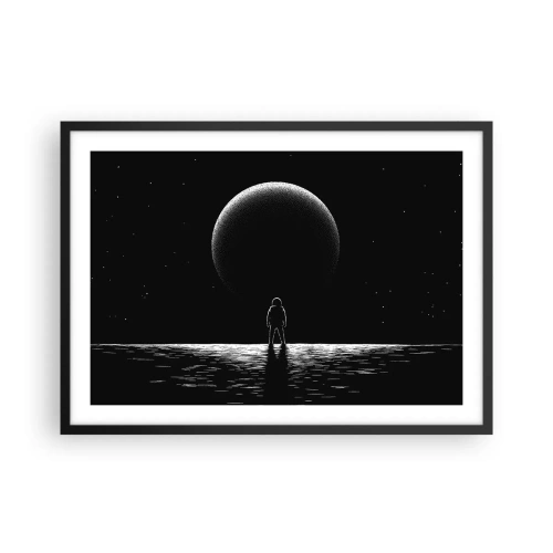 Poster in cornice nera - Un astronauta sullo sfondo di un grande pianeta nello spazio - 70x50cm - Faccia a faccia - Decorazione murale moderna per soggiorno e camera da letto ARTTOR