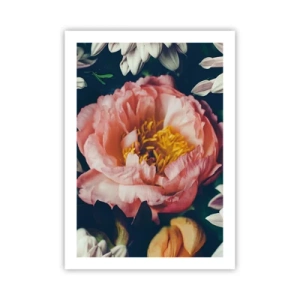 Poster - Un fiore rosa con un centro giallo circondato da altri fiori - 50x70cm - Con fasto barocco - Decorazione murale moderna per soggiorno e camera da letto ARTTOR