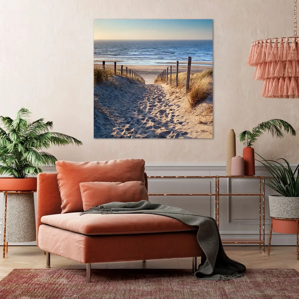 Quadro su tela - Stampe su Tela - Rumore del mare, uccelli che cantano, spiaggia selvatica tra i cespugli... - 30x30 cm