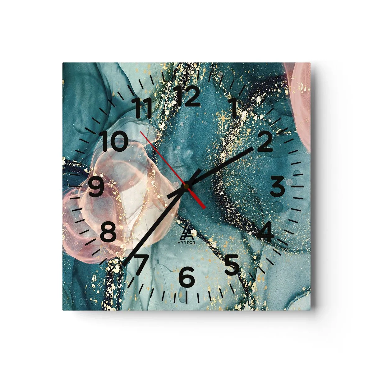 Orologio da parete - Orologio in Vetro - Blu di seta, rosa di tulle - 30x30 cm