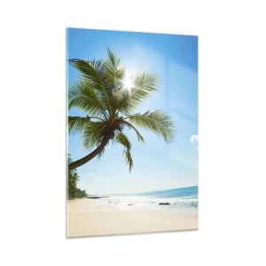 Quadro su vetro - Spiaggia tropicale con palme e cielo azzurro - 50x70cm - Non farlo vedere a nessuno - Decorazione murale moderna per soggiorno e camera da letto ARTTOR