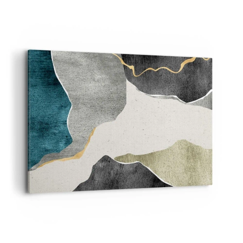 Quadro su tela - Stampe su Tela - Forme geometriche nei toni del grigio, verde e oro - 100x70cm - Composizione mosaico con filo d'oro - Decorazione murale moderna per soggiorno e camera da letto ARTTOR