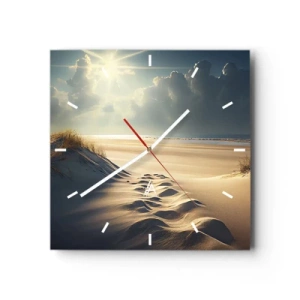 Orologio da parete - Orologio in Vetro - Dune dorate sulla spiaggia al tramonto con vista sul mare - 30x30cm - Paesaggio rilassante - Decorazione murale moderna per soggiorno e camera da letto ARTTOR