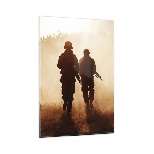 Quadro su vetro - Soldati marciano nella nebbia mattutina con la natura sullo sfondo - 80x120cm - Call of Duty - Decorazione murale moderna per soggiorno e camera da letto ARTTOR