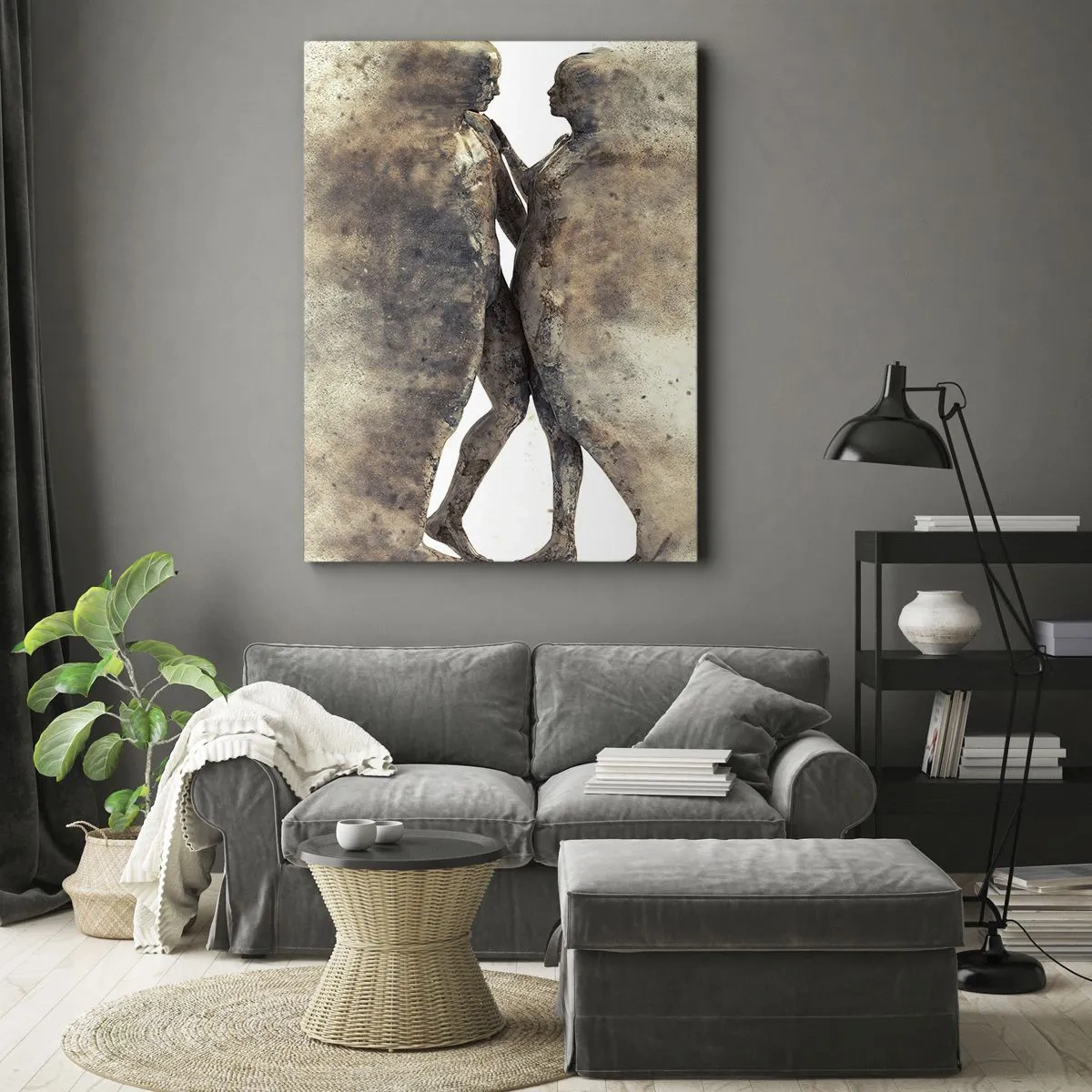 Quadro su tela - Stampe su Tela - Un duo astratto di silhouette in tonalità sabbia - 80x120cm - Nati dalla polvere, per amare - Decorazione murale moderna per soggiorno e camera da letto ARTTOR