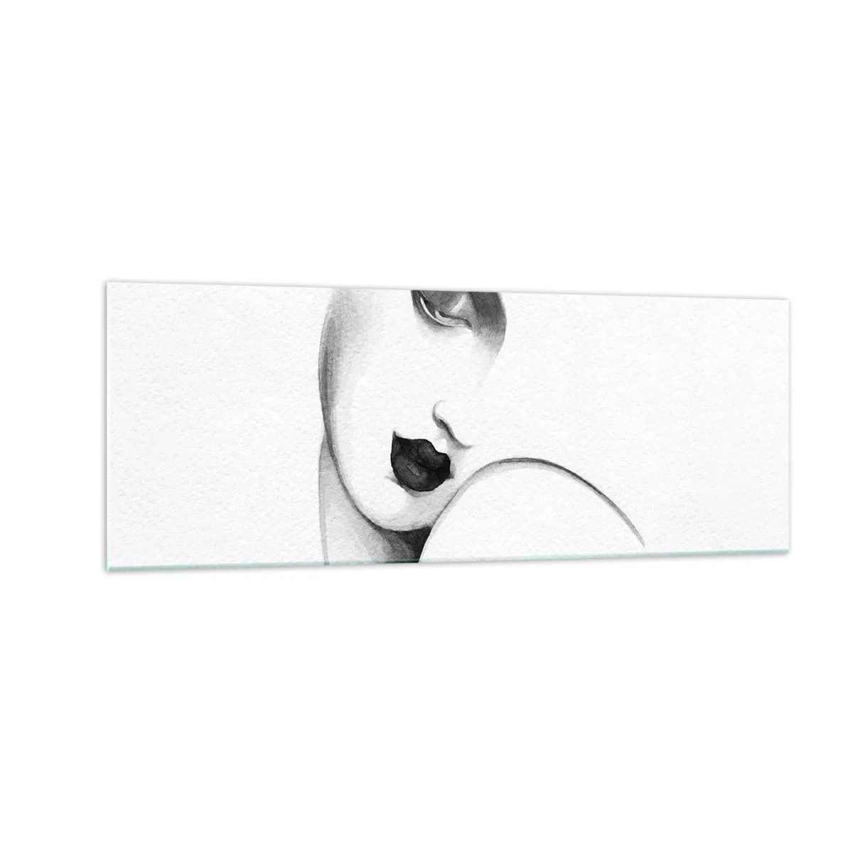 Quadro su vetro - Un sottile ritratto di una donna in stile monocromatico - 140x50cm - Nello stile di Lempicka - Decorazione murale moderna per soggiorno e camera da letto ARTTOR