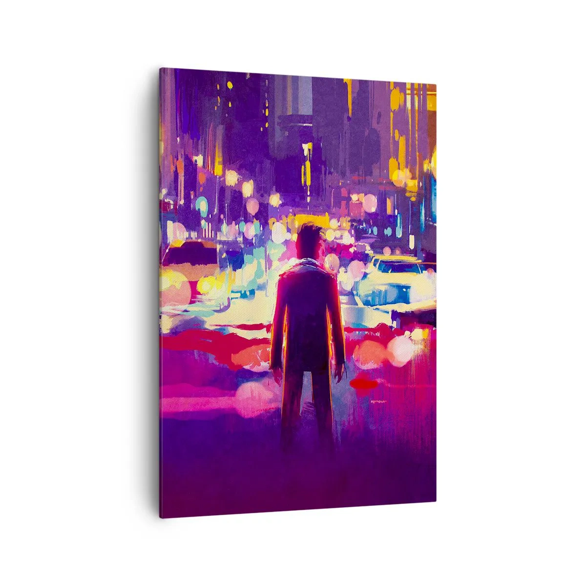 Quadro su tela - Stampe su Tela - Un uomo in una scena notturna di una città al neon - 70x100cm - Immerso nella luce - Decorazione murale moderna per soggiorno e camera da letto ARTTOR