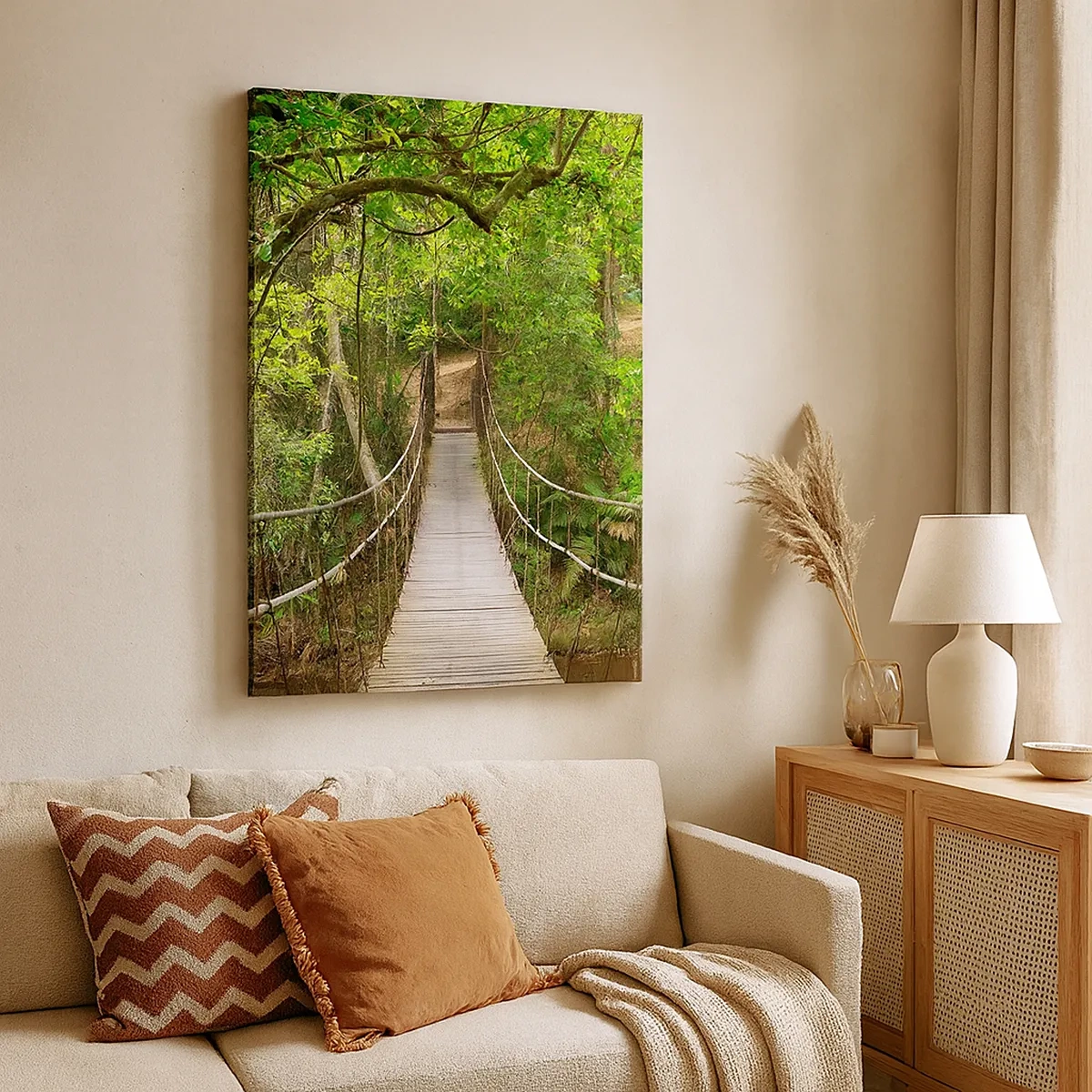 Quadro su tela - Stampe su Tela - Un ponte sospeso circondato da una foresta pluviale verde - 50x70cm - Perché nel giardino crescono i rampicanti - Decorazione murale moderna per soggiorno e camera da letto ARTTOR