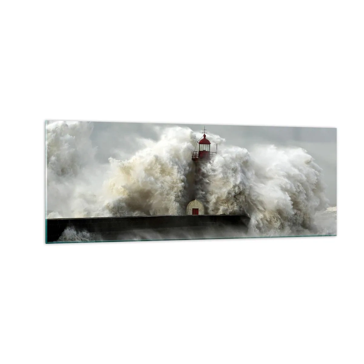 Quadro su vetro - Un faro circondato da onde agitate durante una tempesta - 140x50cm - L'ira dell'oceano - Decorazione murale moderna per soggiorno e camera da letto ARTTOR