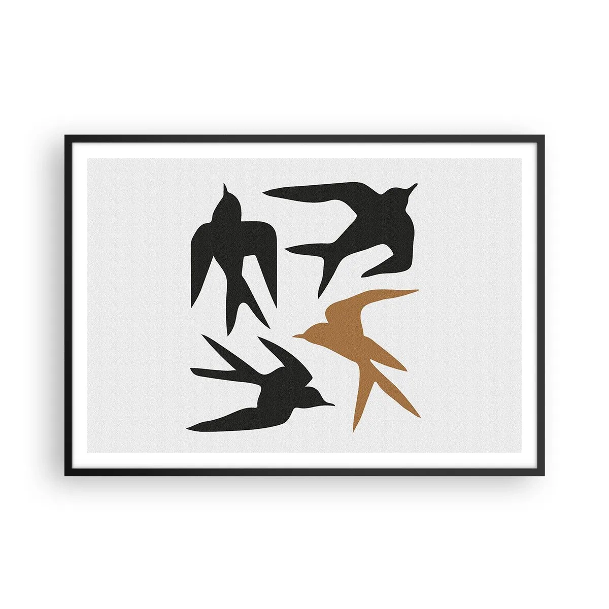 Poster in cornice nera - Silhouette di rondini in nero e oro - 100x70cm - Giochi di rondini - Decorazione murale moderna per soggiorno e camera da letto ARTTOR