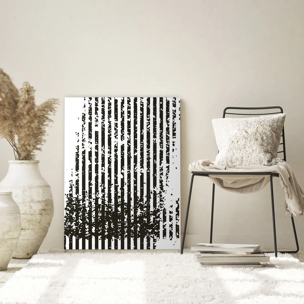 Quadro su vetro - Linee astratte con effetto invecchiato in bianco e nero - 80x120cm - Ritmo e rumore - Decorazione murale moderna per soggiorno e camera da letto ARTTOR