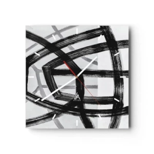 Orologio da parete - Orologio in Vetro - Linee astratte in bianco e nero che si intersecano su uno sfondo chiaro - 30x30cm - Costruendo la profondità - Decorazione murale moderna per soggiorno e camera da letto ARTTOR