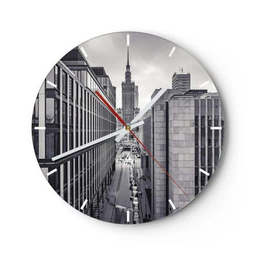 Orologio da parete - Orologio in Vetro - Panorama della città con architettura moderna - 30x30cm - La valle di Varsavia - Decorazione murale moderna per soggiorno, cucina e camera da letto ARTTOR