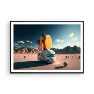 Poster in cornice nera - Camion della frutta in un paesaggio desertico - 100x70cm - Il sapore delle vacanze - Decorazione murale moderna per soggiorno e camera da letto ARTTOR