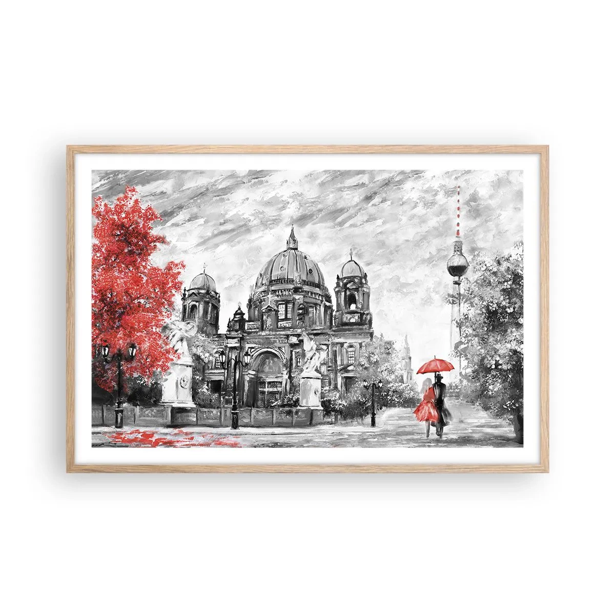 Poster in cornice rovere chiaro - Incontro a Berlino - 91x61 cm
