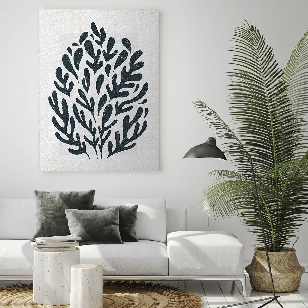 Quadro su vetro - Forma organica nera su sfondo bianco - 50x70cm - Le forme della natura - Decorazione murale moderna per soggiorno e camera da letto ARTTOR