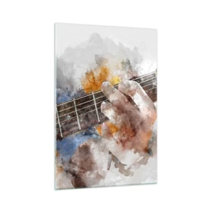 Quadro su vetro - Immagine astratta di una mano che suona la chitarra - 70x100cm - Poesia tra le corde - Decorazione murale moderna per soggiorno e camera da letto ARTTOR