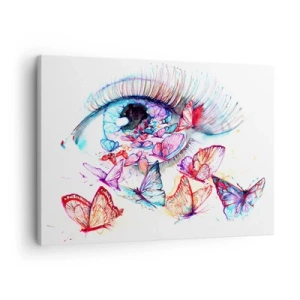 Quadro su tela - Stampe su Tela - Un occhio acquerello circondato da farfalle colorate - 70x50cm - Occhio incantato - Decorazione murale moderna per soggiorno e camera da letto ARTTOR