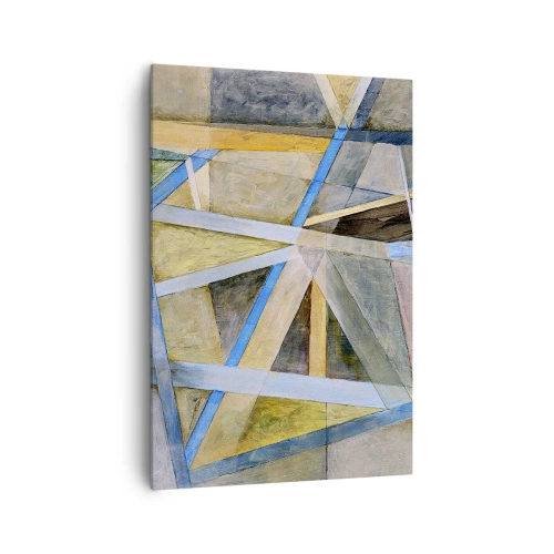 Quadro su tela - Stampe su Tela - Composizione geometrica con linee chiare e blu - 70x100cm - Dritto o obliquo? - Decorazione murale moderna per soggiorno e camera da letto ARTTOR