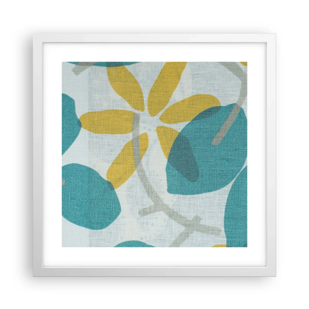 Poster in cornice bianca - Tra le foglie azzurre - 40x40 cm