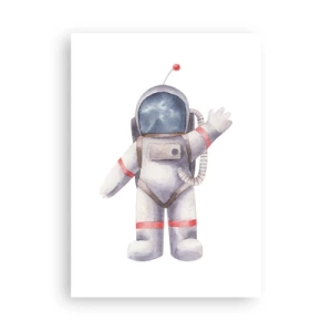 Poster - Illustrazione acquerello di un astronauta che saluta nello spazio - 50x70cm - Ci vediamo! - Decorazione murale moderna per soggiorno e camera da letto ARTTOR