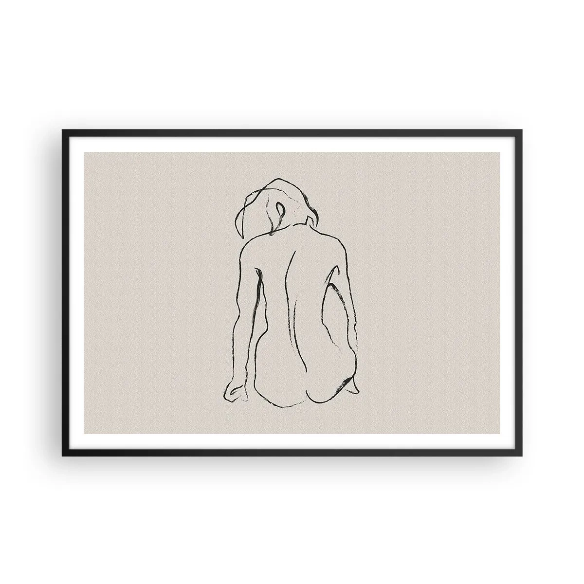 Poster in cornice nera - Uno schizzo sottile della silhouette di una ragazza vista da dietro - 100x70cm - Nudo di ragazza - Decorazione murale moderna per soggiorno e camera da letto ARTTOR