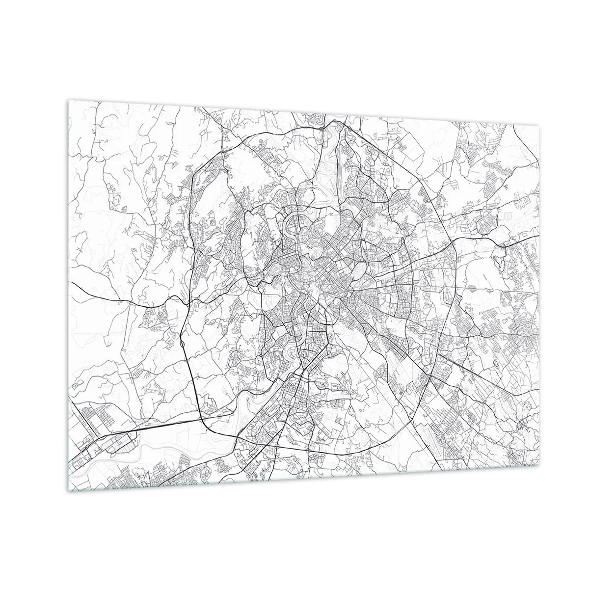 Quadro su vetro - Mappa di Roma con un chiaro tracciato stradale circolare - 100x70cm - L'anello romano - Decorazione murale moderna per soggiorno e camera da letto ARTTOR