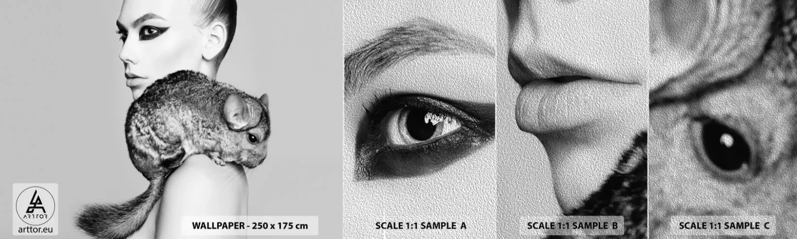 Campione di Fotomurale Premium Sand - Dama con il cincillà - Donna, Donna Con Cincillà, Modello - 100x30 cm