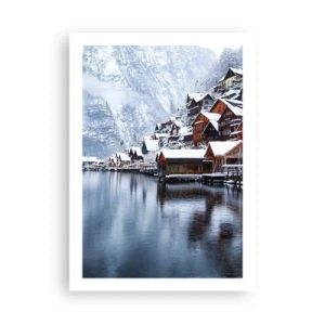 Poster - Paesaggio invernale di un villaggio di montagna in riva al lago - 50x70cm - Decorazione invernale - Decorazione murale moderna per soggiorno e camera da letto ARTTOR