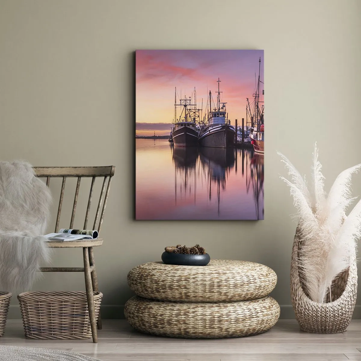 Quadro su tela - Stampe su Tela - Barche da pesca nel porto al tramonto - 70x100cm - Prima del giorno successivo - Decorazione murale moderna per soggiorno e camera da letto ARTTOR
