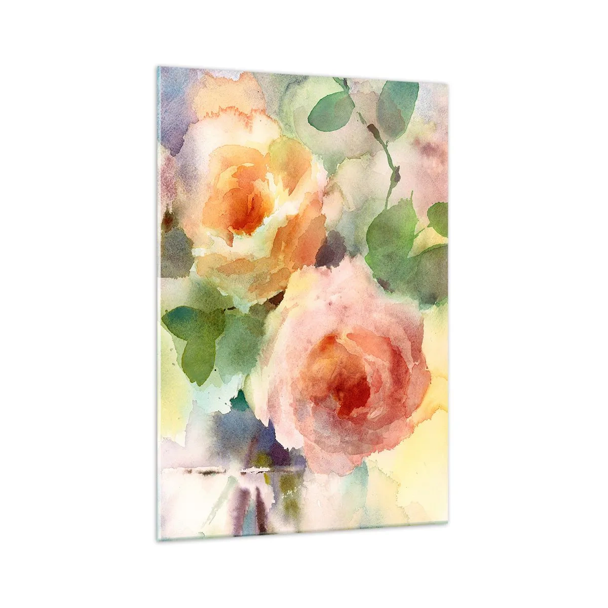 Quadro su vetro - Delicate rose in stile acquerello su uno sfondo chiaro - 70x100cm - Delicati come un acquerello - Decorazione murale moderna per soggiorno e camera da letto ARTTOR
