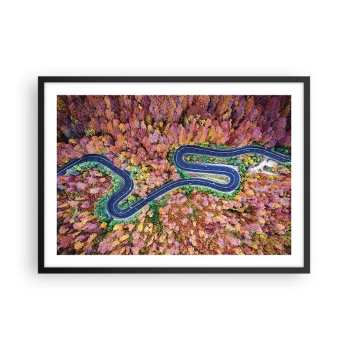 Poster in cornice nera - Una strada tortuosa in una foresta autunnale vista a volo d'uccello - 70x50cm - Via tortuosa attraverso il bosco - Decorazione murale moderna per soggiorno e camera da letto ARTTOR