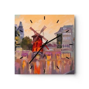 Orologio da parete - Orologio in Vetro - Le icone di Parigi: il Moulin Rouge - 40x40 cm