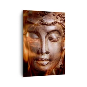 Quadro su tela - Stampe su Tela - Una statua del Buddha tra fiamme dai riflessi dorati - 50x70cm - Esiste solo qui e ora - Decorazione murale moderna per soggiorno e camera da letto ARTTOR