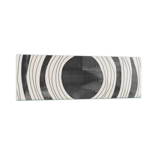 Quadro su vetro - Cerchi concentrici bianchi e neri su sfondo chiaro - 160x50cm - Proprio al centro - Decorazione murale moderna per soggiorno e camera da letto ARTTOR