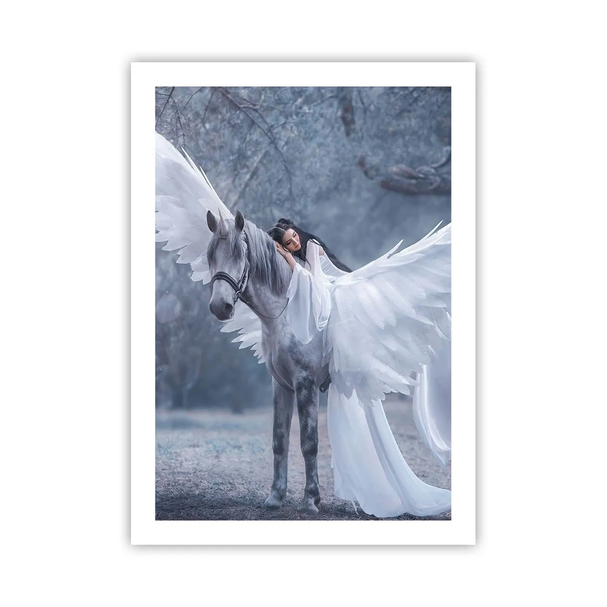 Poster - Pegaso con ali bianche e figura eterea - 50x70cm - Momento ispirato - Decorazione murale moderna per soggiorno e camera da letto ARTTOR