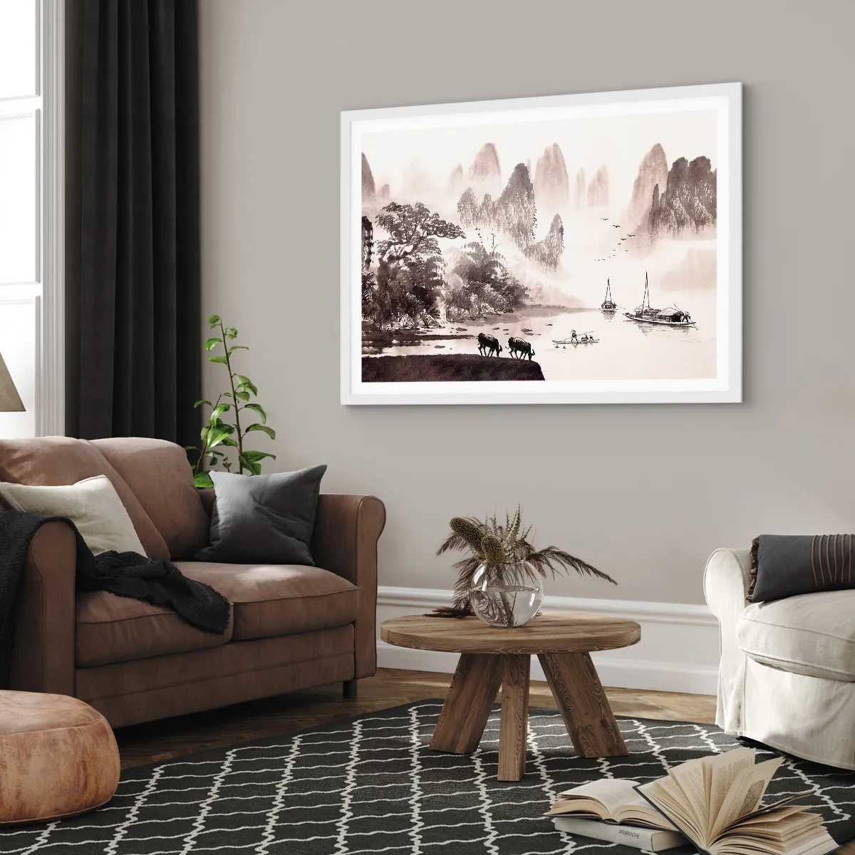 Poster in cornice bianca - L'esotica quotidianità dell'Oriente - 100x70 cm